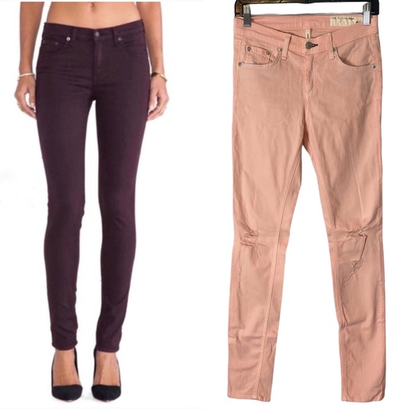 Rag & Bone Mid Rise Distressed Skinny Jeans in Washed Baby Pink Size 26 - Picture 1 of 16